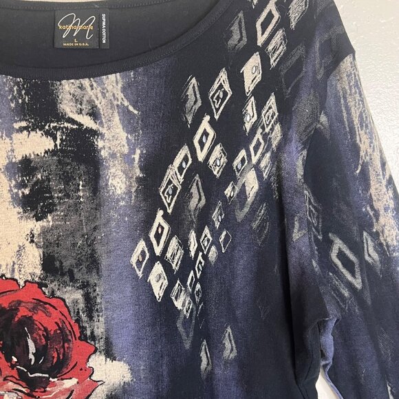 Katina Marie Womens L Supima Cotton 3/4 Sleeve Floral Print knit Sweater USA - Picture 7 of 16